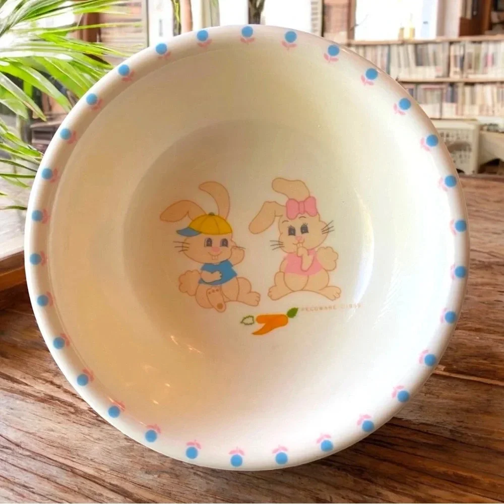 VINTAGE 1986 Peco Melamine Dinnerware Plate & Bowl - Bunny Rabbits